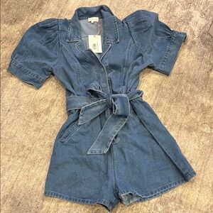 Blue Denim Romper with Belt